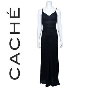 🆕 CACHE Long Black Evening Dress with Adjustable Spaghetti Straps. Size: L